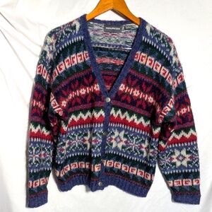 Women's Maurices‎ Mohair Blend Fair Isle V-neck Button-up Cardigan Sz M